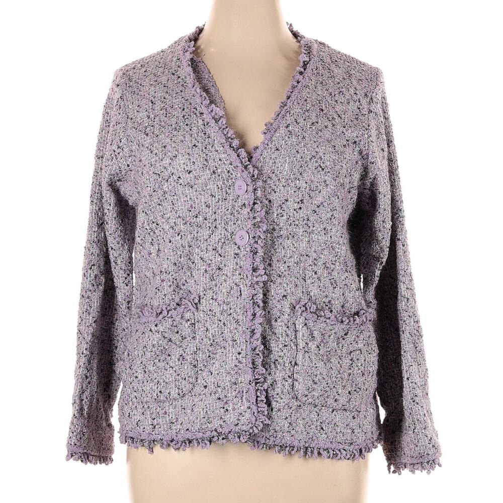 JH Collectibles Lavender Boucle Fringe Button Pocket Front Cardigan Womens Sz 1X